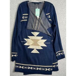 GeeGee Women’s M/L Navy Gold Metallic Southwestern Tunic Sweater NWT